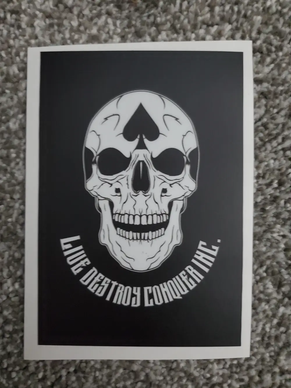 A poster of a skull with the words " live destroy corumeria inc ".